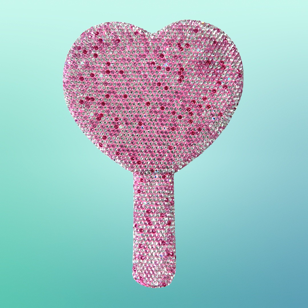 RHINESTONE bling heart shape makeup mirror