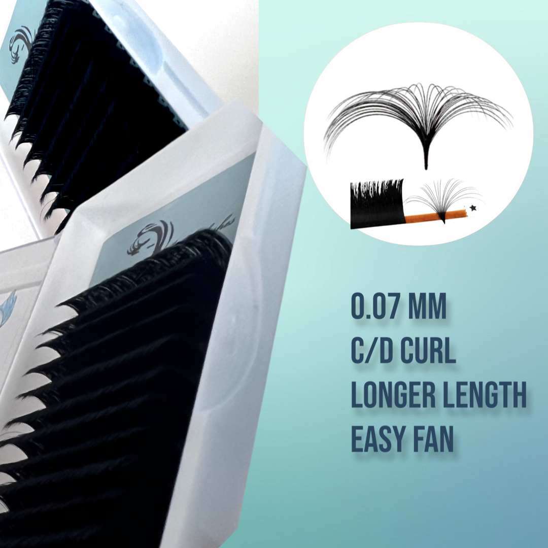 0.07mm Blooming Mixing Tray D /C curl super long length 16-21mm